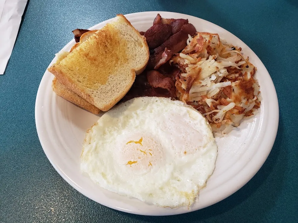 Bacon and Eggs with Hash Browns and Toast